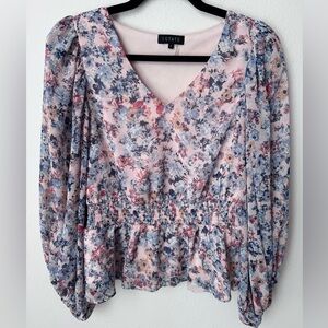 1. State Women’s Floral Pink and Blue Bell Sleeve Top Boho Blouse Size S